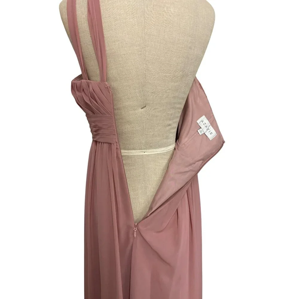 Azazie Womens A2 One-Shoulder Pleated Gown Blush Pink - Picture 10 of 16